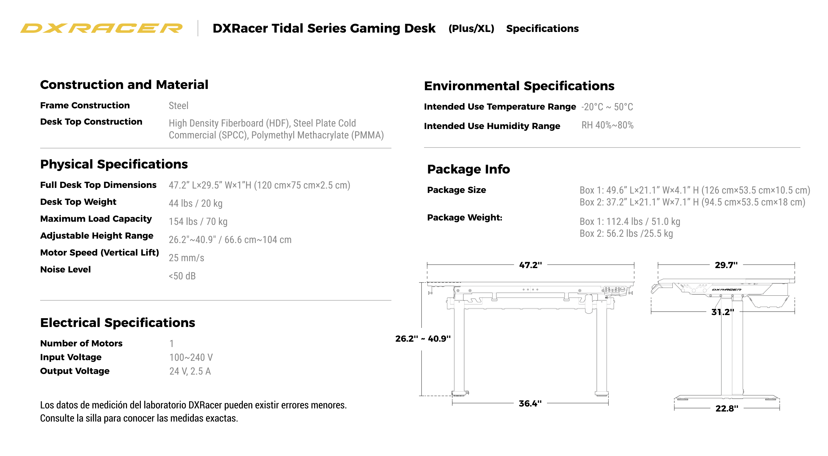 Technical Specifications(Plus/XL)